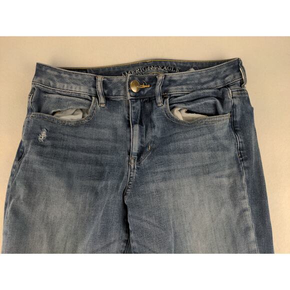 Womens American Eagle Outfitters Hi Rise Jeggings Size 6 Distressed Raw Hem Blue - Picture 3 of 12